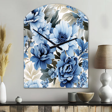 Floral Blue And White Victorian Pattern - Asymmetric Metal Wall Clock